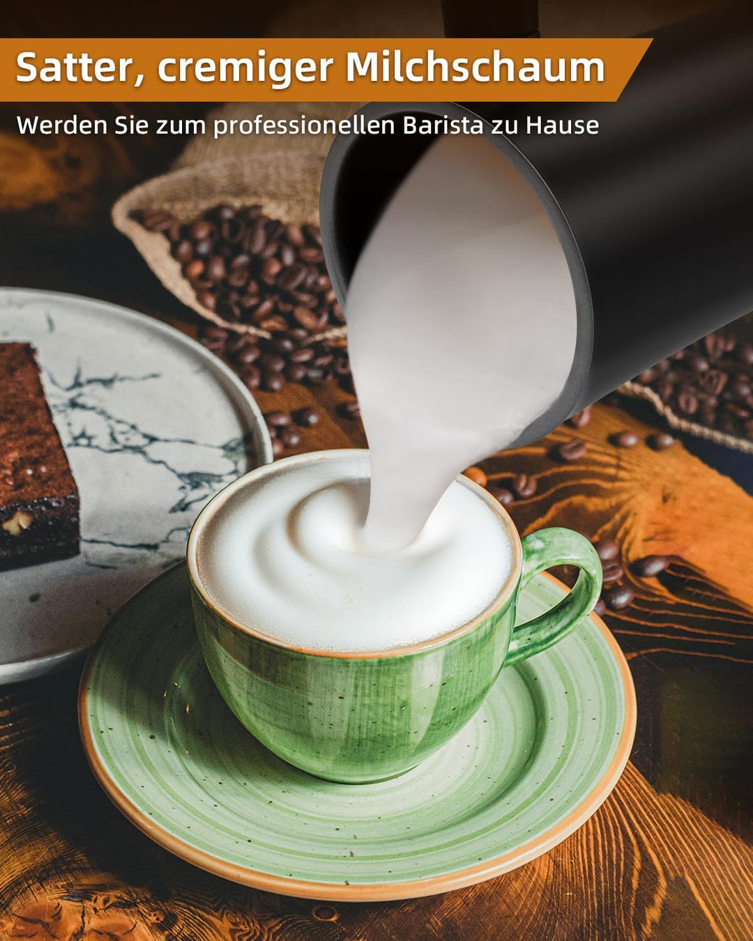 Liksiy Milchaufschäumer, 4-in-1-Kaffee-Milchaufschäumer mit Heiss- und Kaltaufschäumung für Latte, C
