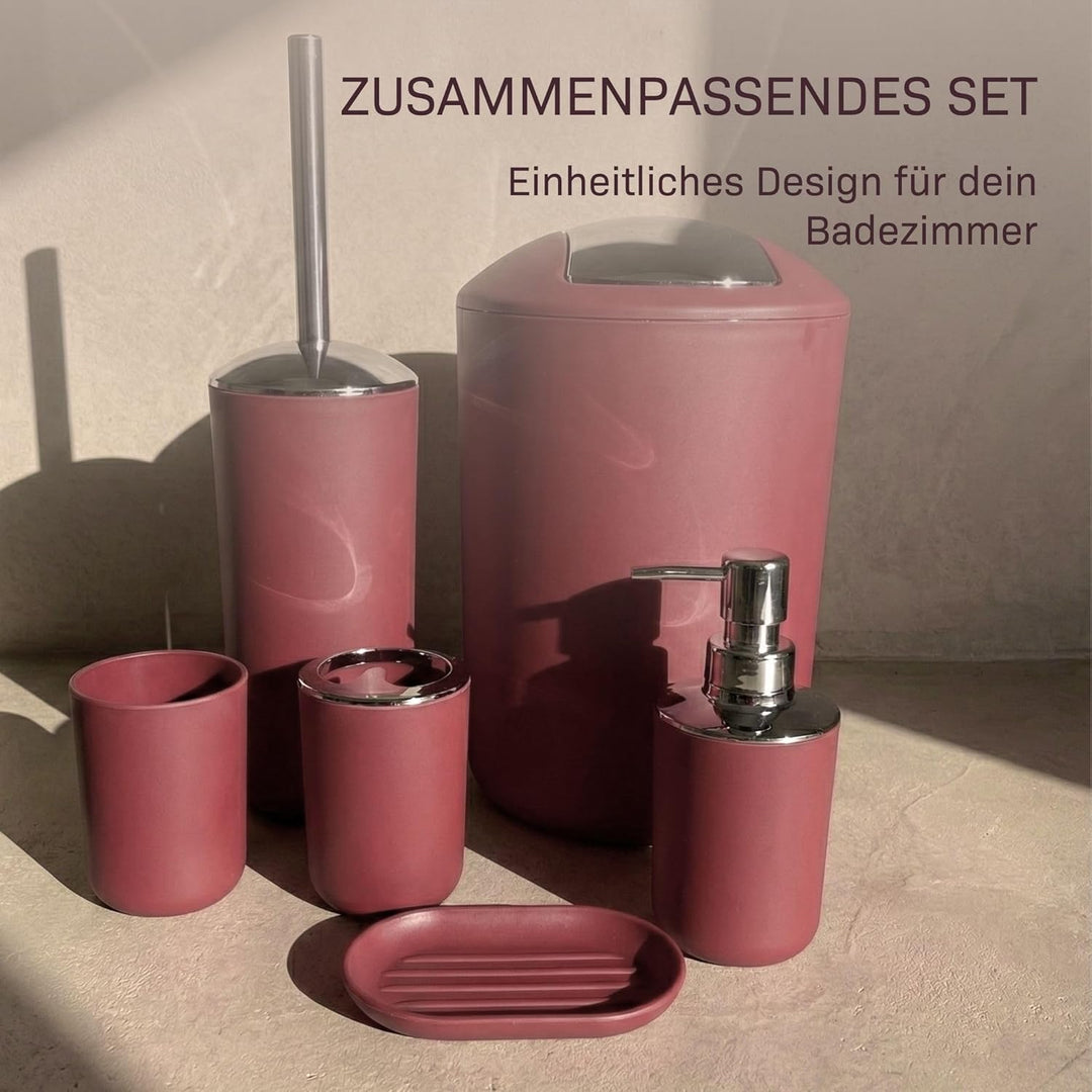 Badezimmer Set 6-teilig, Badaccessoires Komplettset Kunststoff, WC Garnitur mit Klobürste, Mülleimer