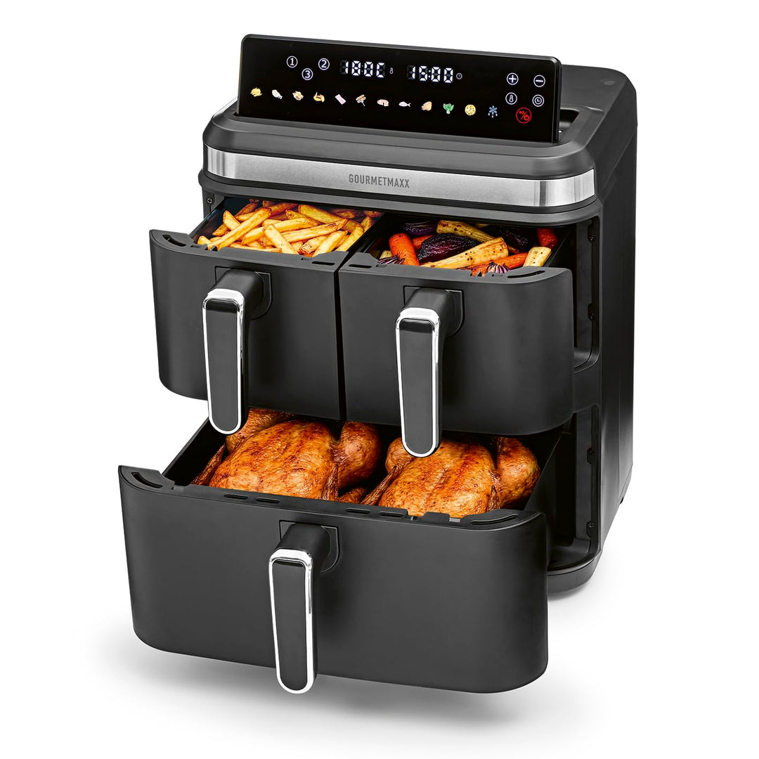 GOURMETmaxx FryUp3 Vertikale Heissluftfritteuse 3 Kammern | Heissluftfritteuse XXL 17 Liter | Airfry