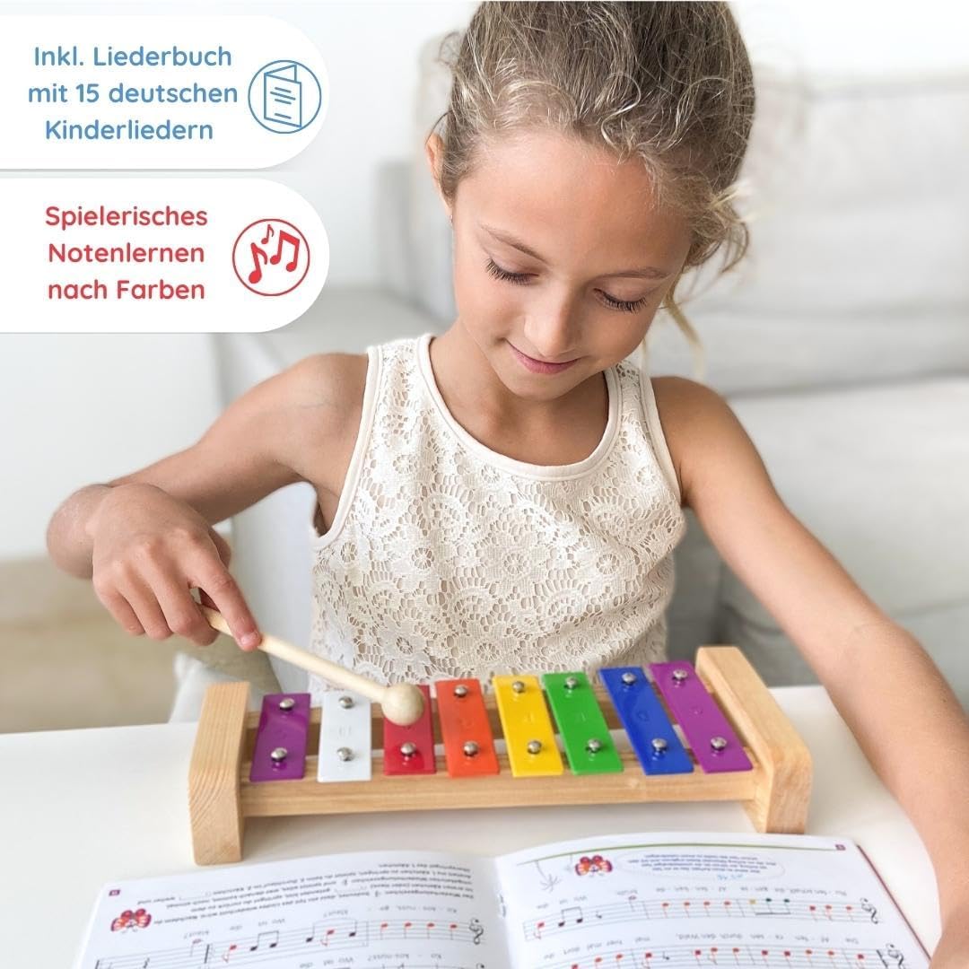 SCHMETTERLINE | Harmonisches Xylophon für Kinder aus Holz mit Notenheft | Glockenspiel und Liederbuc