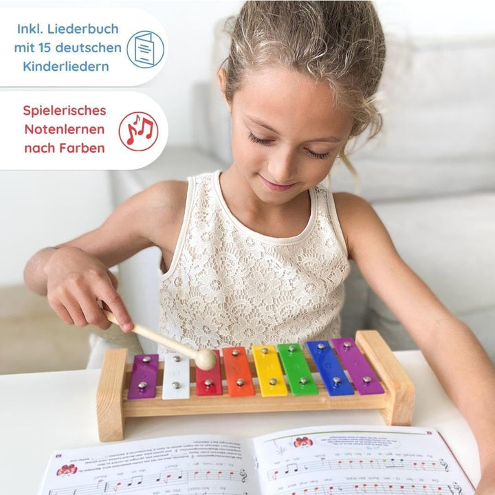 SCHMETTERLINE | Harmonisches Xylophon für Kinder aus Holz mit Notenheft | Glockenspiel und Liederbuc