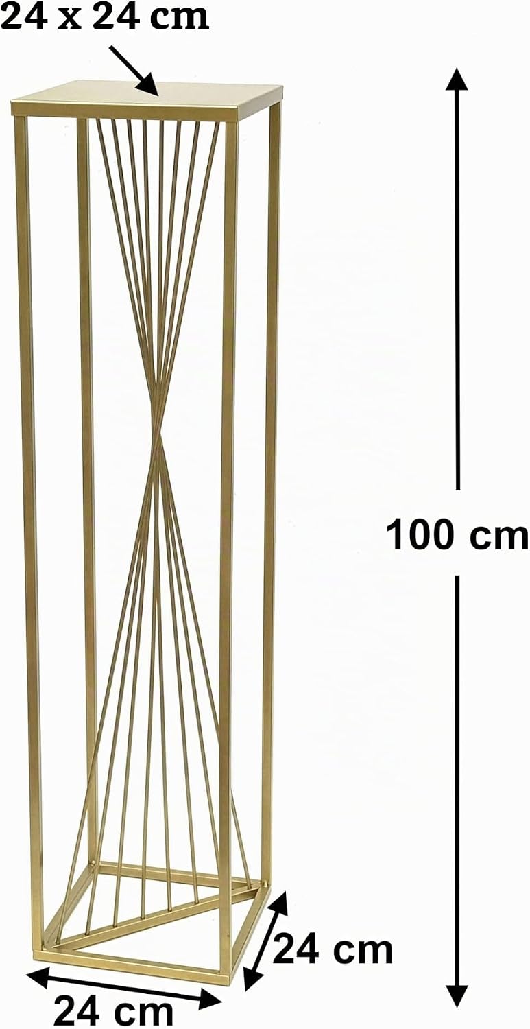 DanDiBo Blumenhocker Metall Gold Eckig 100 cm Blumenständer Beistelltisch 96567 Blumensäule Design M