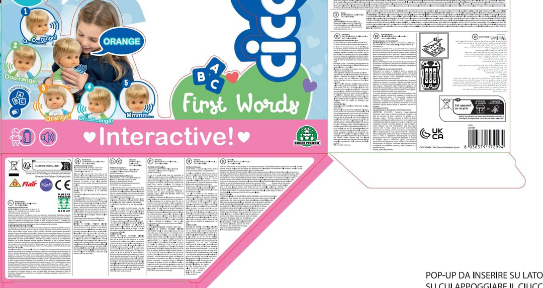 Cicciobello Erste Wörter Babypuppe, interaktives Spielzeug mit Geräuschen, sprechende Puppe für Klei