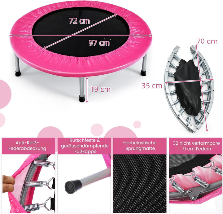 GYMAX Ø97 cm Mini Trampolin klappbar, Fitness Trampolin für Erwachsene & Kinder, Gartentrampolin bis
