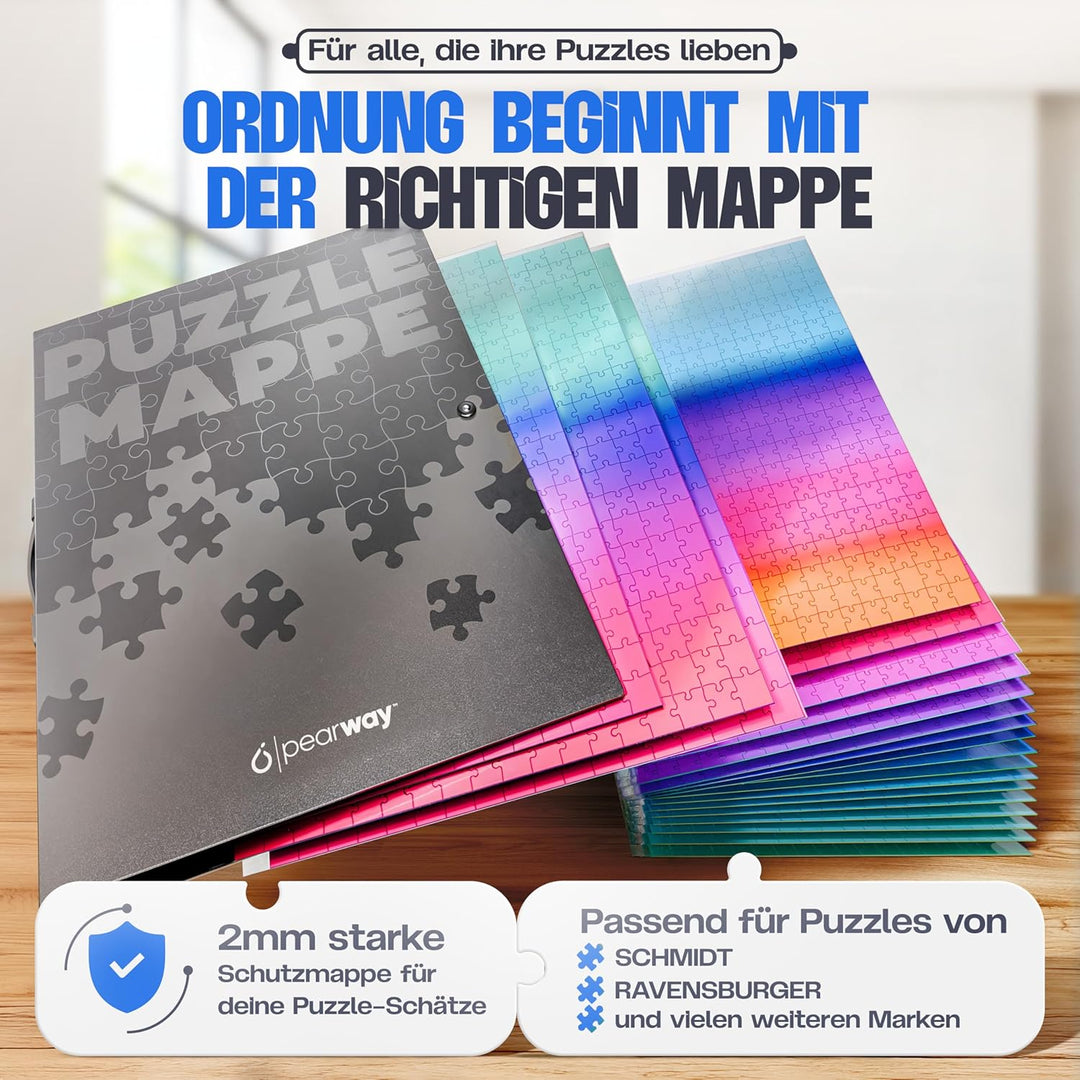 pearway - Stabile Puzzle Mappe [INKL. 5m Puzzlefolie] für Puzzles bis 1000 Teile - das perfekte Zube