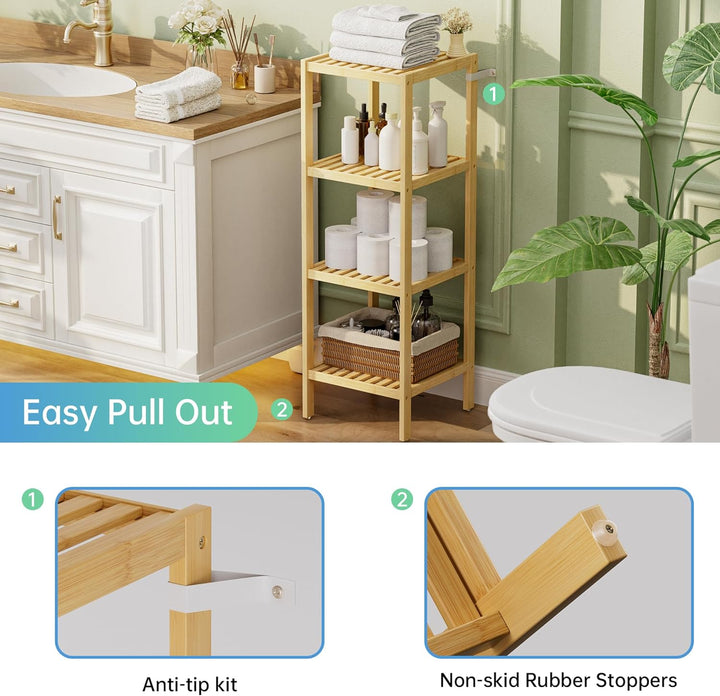 SMIBUY Badezimmer-Aufbewahrungsregal, 4 Ebenen, Bambusregal, Organizer, multifunktionales Regal für