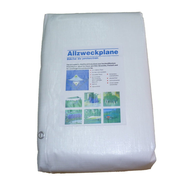 Aquagart Abdeckplane Gewebeplane 4x6m wasserdicht 260g I 24qm Gewebe-Plane mit Ösen weiss I Gartenpl