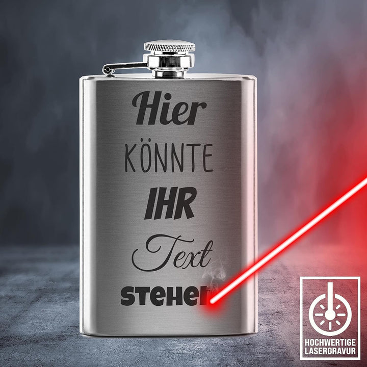 Flachmann aus Edelstahl mit Gravur selbst gestalten - mit Wunschtext gravieren - Geschenkidee für Fr