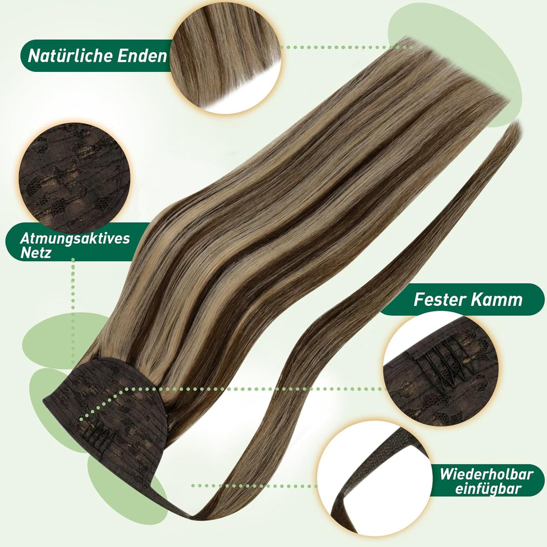 Easyouth Pferdeschwanz Extensions Echthaar Zopf Haarverlangerung Echthaar 14 Zoll Farbe Dunkleres Br