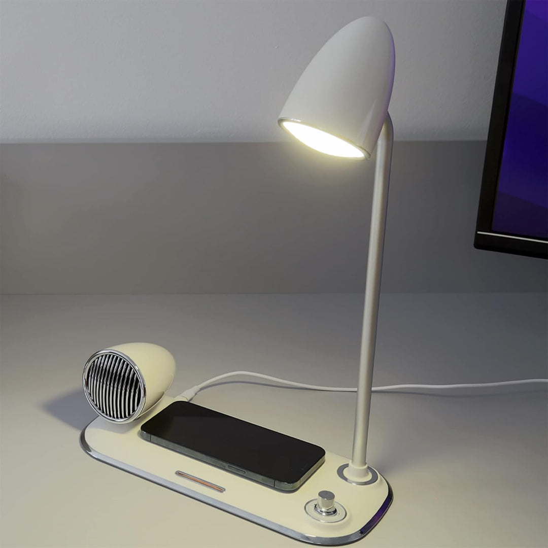TELLUR Nostalgia Kabelloses Ladegerät, 15 W Leistung, Bluetooth-Lautsprecher 5 W, Schreibtischlampe