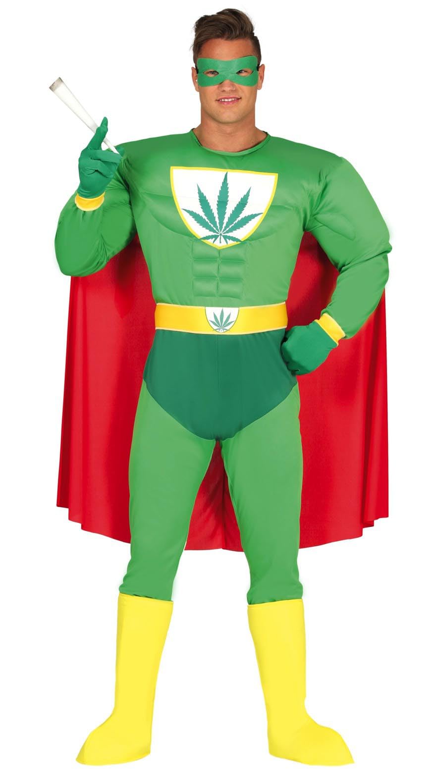 FIESTAS GUIRCA Weedman Comic Superheld Karneval Kostüm Herren – JGA Lustiges Weed Hanf Kostüm Herren