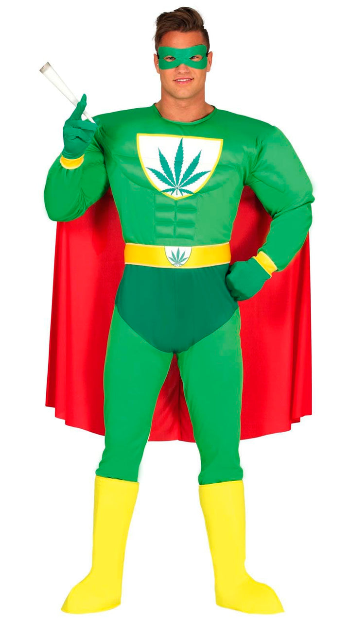 FIESTAS GUIRCA Weedman Comic Superheld Karneval Kostüm Herren – JGA Lustiges Weed Hanf Kostüm Herren