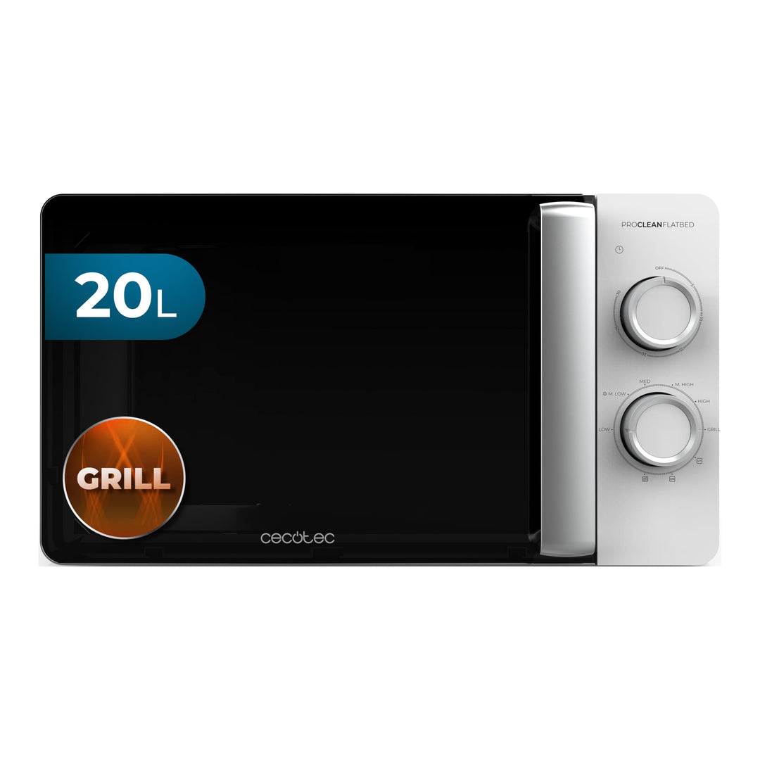 Cecotec Mikrowelle mit Grill Proclean 3110 Flatbed Mikrowelle, Kapazität 20 l, 700 W, 6 verstellbare