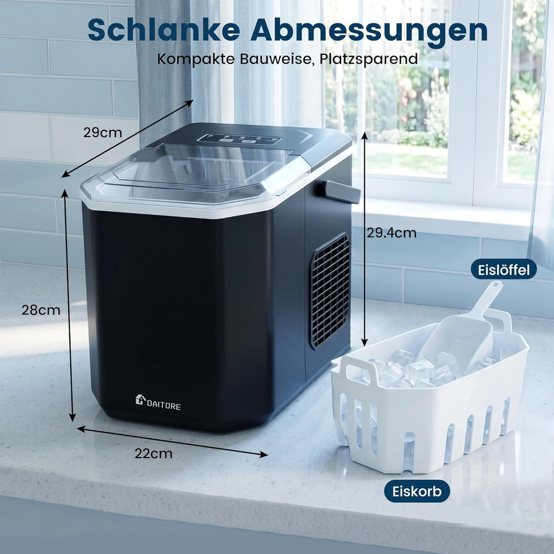Eiswürfelmaschine Klein, Eiswürfelbereiter mit Tragbarem Griff, 2 Eiswürfel Grössen, 9 Würfel in 6 M