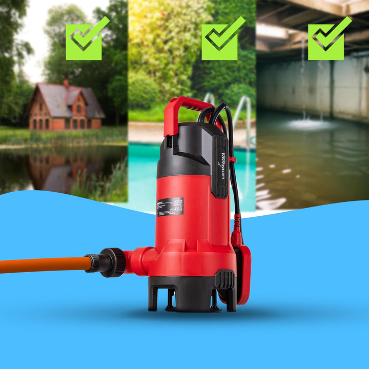 Lehmann Tauchpumpe für Schmutz- und Reinwasser, (750 W, Förderleistung 13.500 l/h, max. Förderhöhe 1