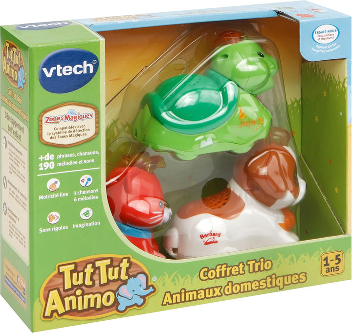 VTech - TUT TUT Animo, Trio-Box, 3 interaktive rollende Tiere, Katze, Schildkröte und Berghund, musi