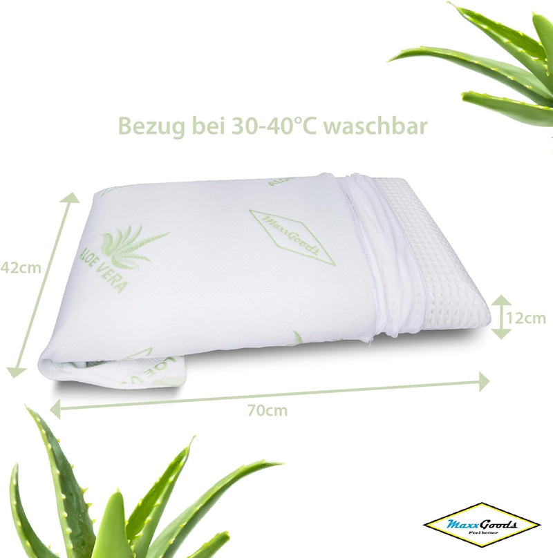 MaxxGoods - orthopädisches Nackenstützkissen mit Aloe Vera aus Visco-Gelschaum - 42cm x 70cm x 12cm