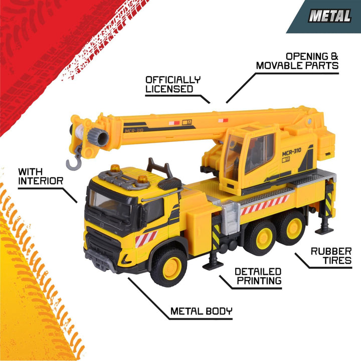 Majorette Kranwagen Volvo FMX Truck Crane (22 cm) - grosses Baustellenfahrzeug mit ausfahrbarem Kran