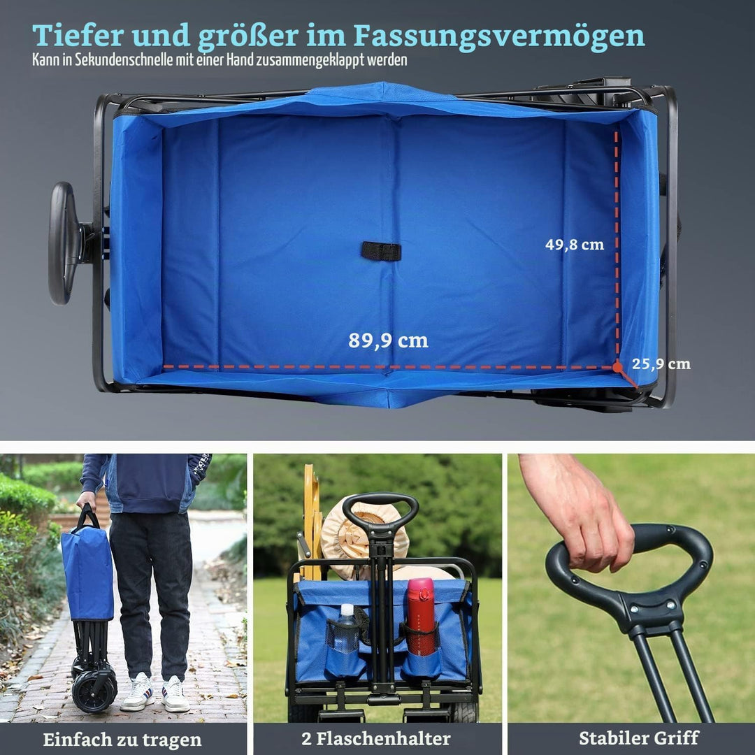 EchoSmile Bollerwagen Faltbar 200L 160KG, Handwagen Transportwagen Klappbar mit Verstellbarem Griff