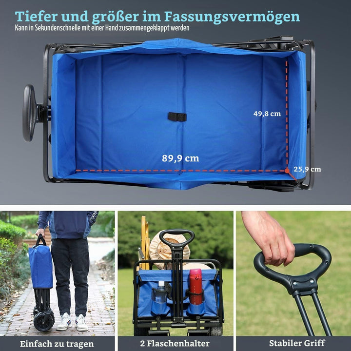 EchoSmile Bollerwagen Faltbar 200L 160KG, Handwagen Transportwagen Klappbar mit Verstellbarem Griff