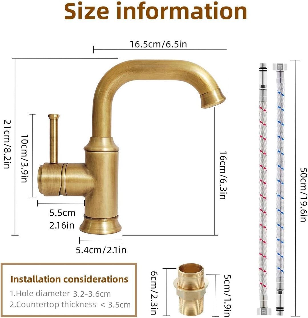 Wasserhahn Bad Antik Messing, Retro 360° Schwenkbar Waschtischarmatur,Einhebel Mischbatterie Waschbe