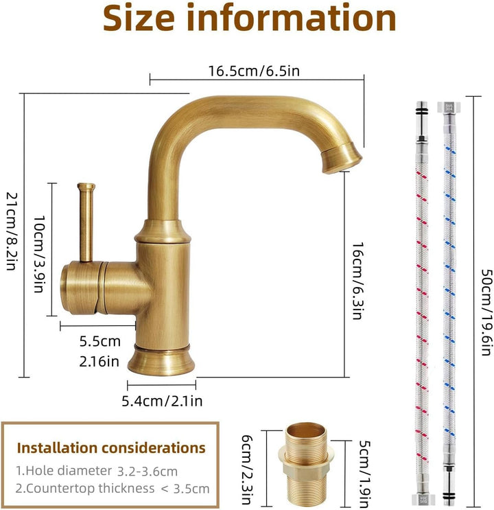 Wasserhahn Bad Antik Messing, Retro 360° Schwenkbar Waschtischarmatur,Einhebel Mischbatterie Waschbe
