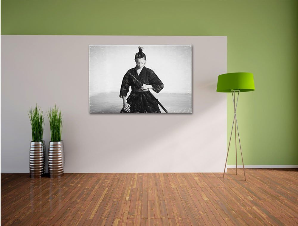 Pixxprint stolze Samurai-Kriegerin Kunst / 100x70cm Leinwandbild bespannt auf Holzrahmen/Wandbild Ku