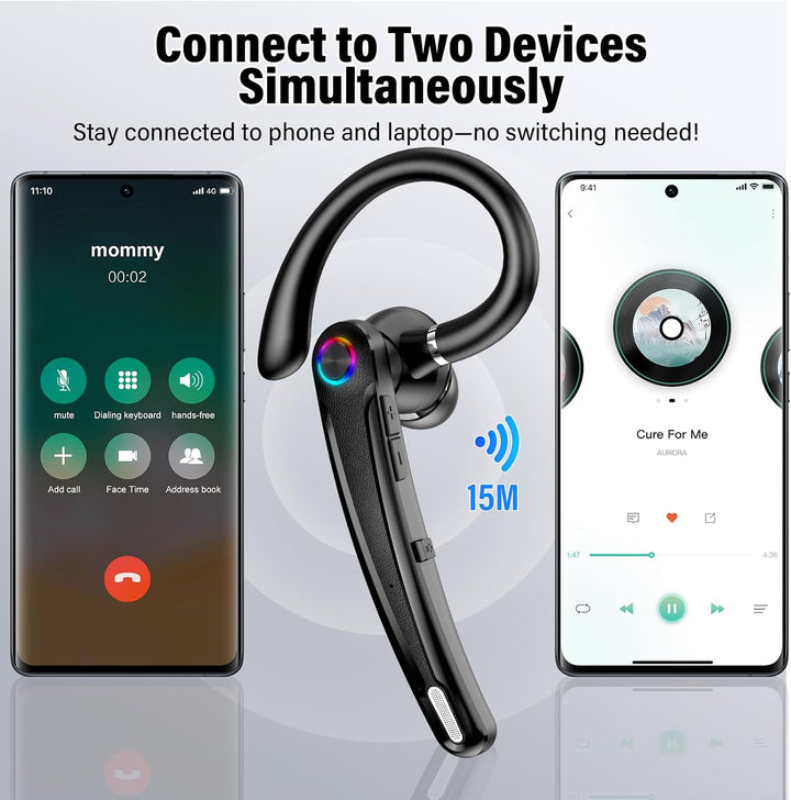 Atheewon Bluetooth Headset V5.4, Wireless Freisprech Telefon, Schwarz | CVC 8.0/ENC Dual Mic, APTX,