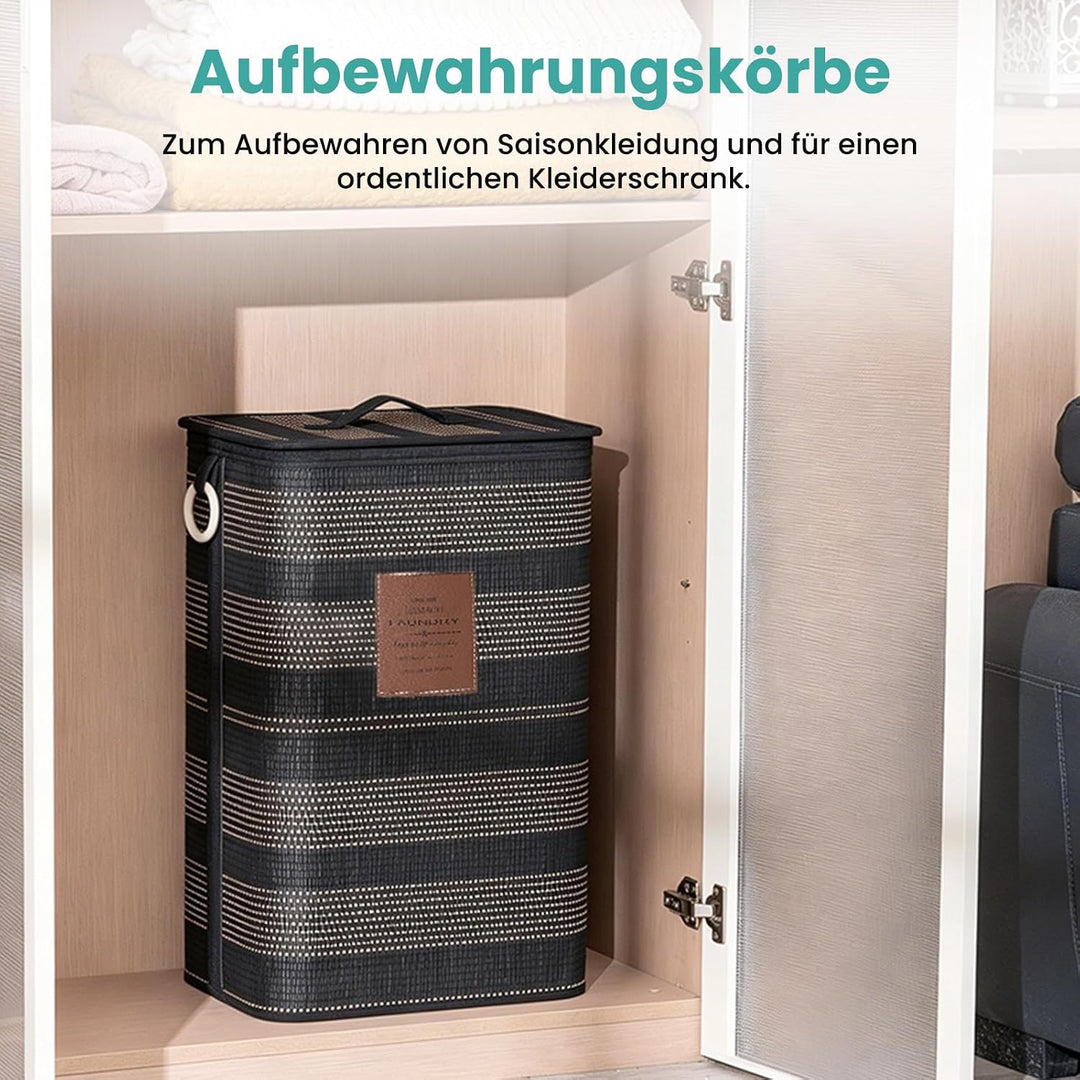 TONYBASKET 72L Bambus Wäschekorb mit Deckel, 40x30x60cm, Faltbarer Praktischer Wäschesammler, Wäsche