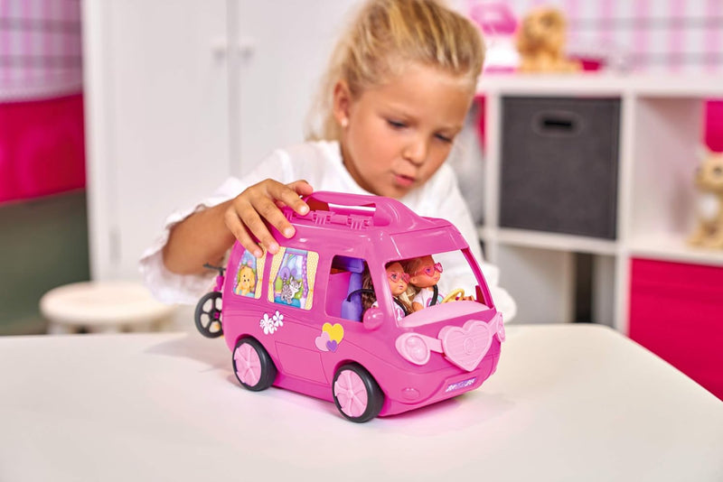 Simba 105733275 - Evi Love Ferienspass Wohnmobil, Aufklappbares Wohnmobil, Mit über 40 Teilen, Puppe