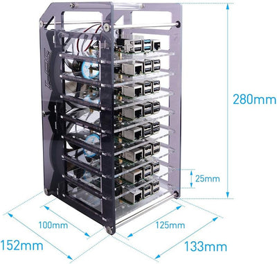 GeeekPi Raspberry Pi Cluster Gehäuse, Raspberry Pi Rack Gehäuse Stapelbares Gehäuse mit Lüfter 120 m