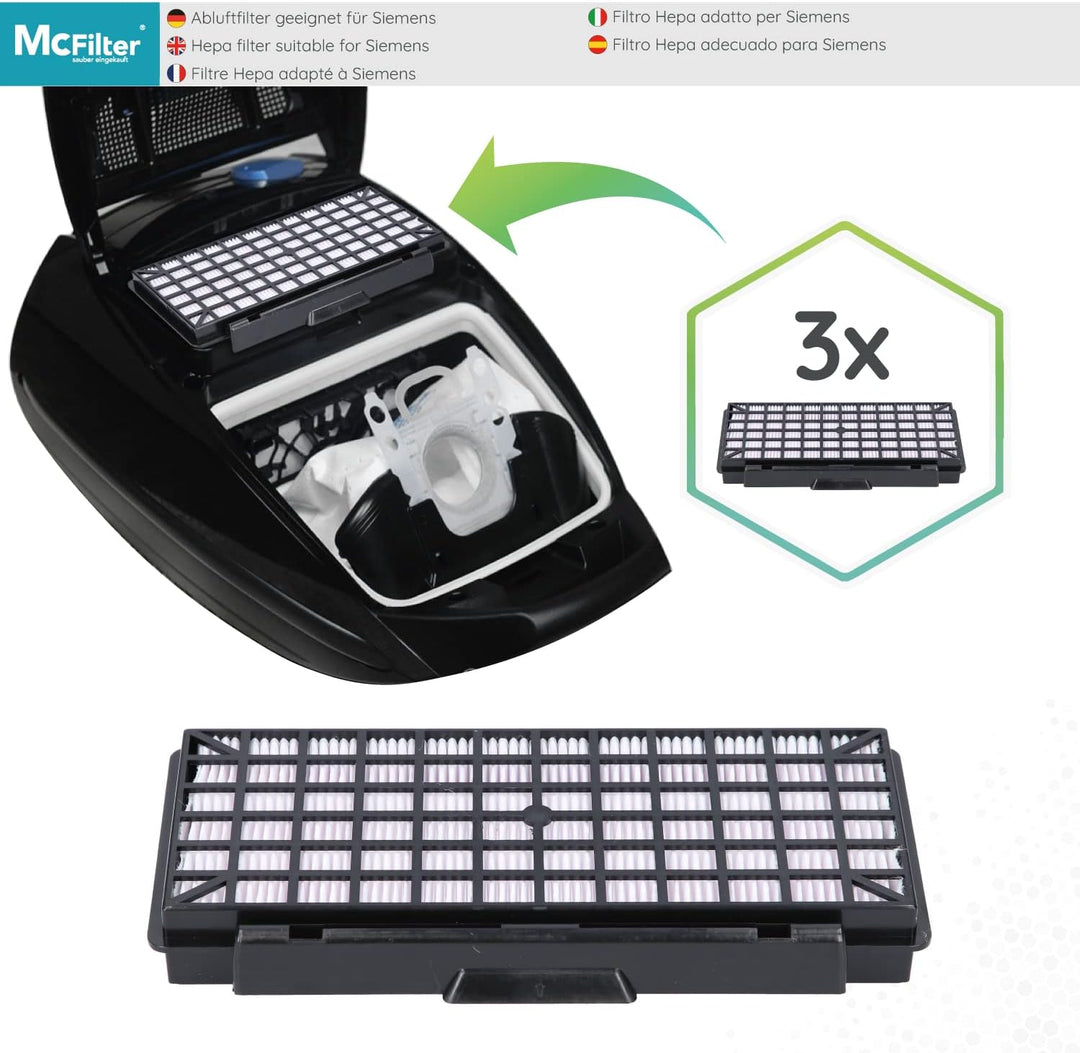 McFilter | Filterset 3x HEPA + 3x Motorfilter geeignet für Siemens Q5.0 VSQ5X1230 extreme SilencePow