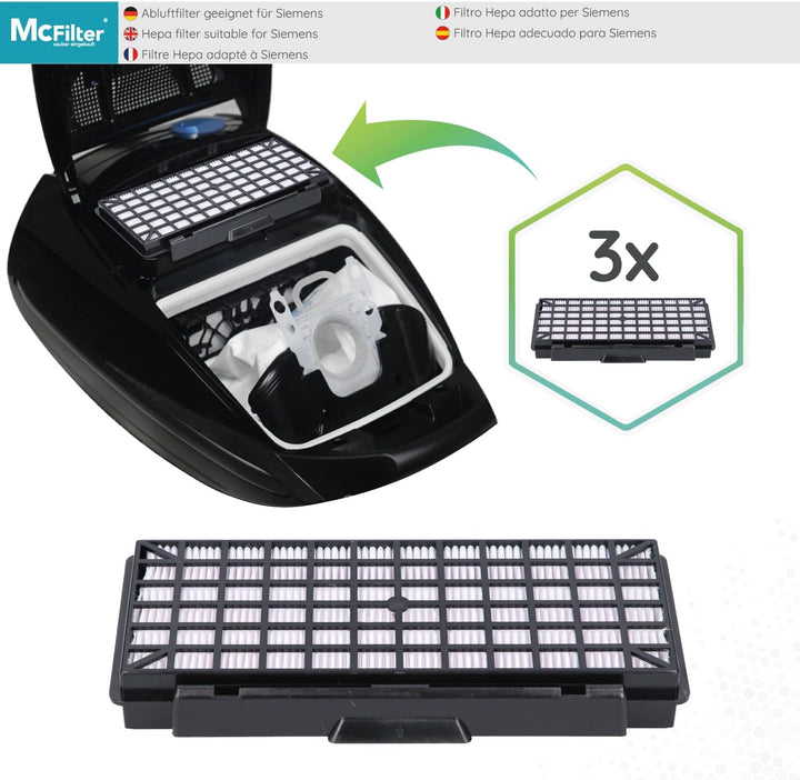 McFilter | Filterset 3x HEPA + 3x Motorfilter geeignet für Siemens Q5.0 VSQ5X1230 extreme SilencePow