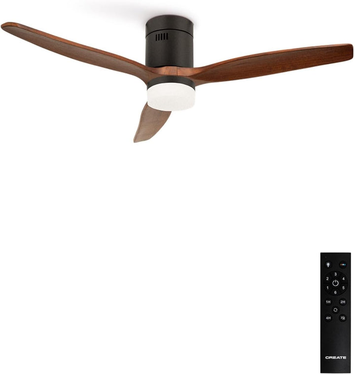 CREATE / WINDCALM/Deckenventilator mit Beleuchtung und Ferbedienung, schwarzer Sockel mit dunklen Ho
