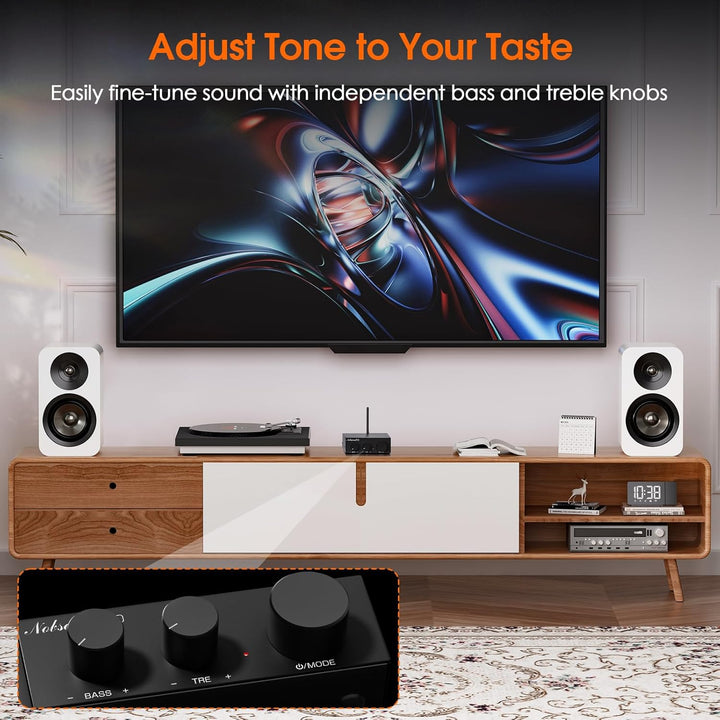 Nobsound Bluetooth 5.0 Stereo Verstärker: Mini Audio 2.0 Kanal Integrierter Verstärker mit Bass-Höhe