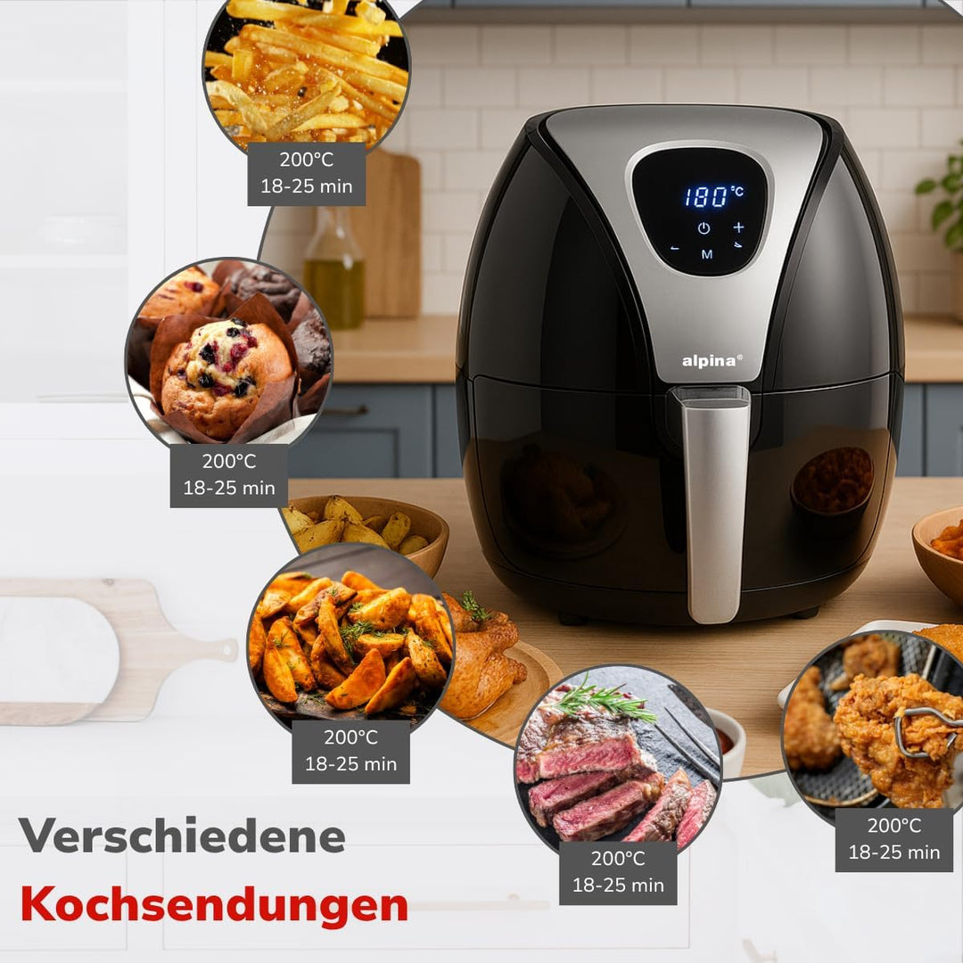 alpina Heissluftfritteuse 2.4L - Airfryer 1500W - Heissluftfritteuse für Braten, Frittieren und Gril