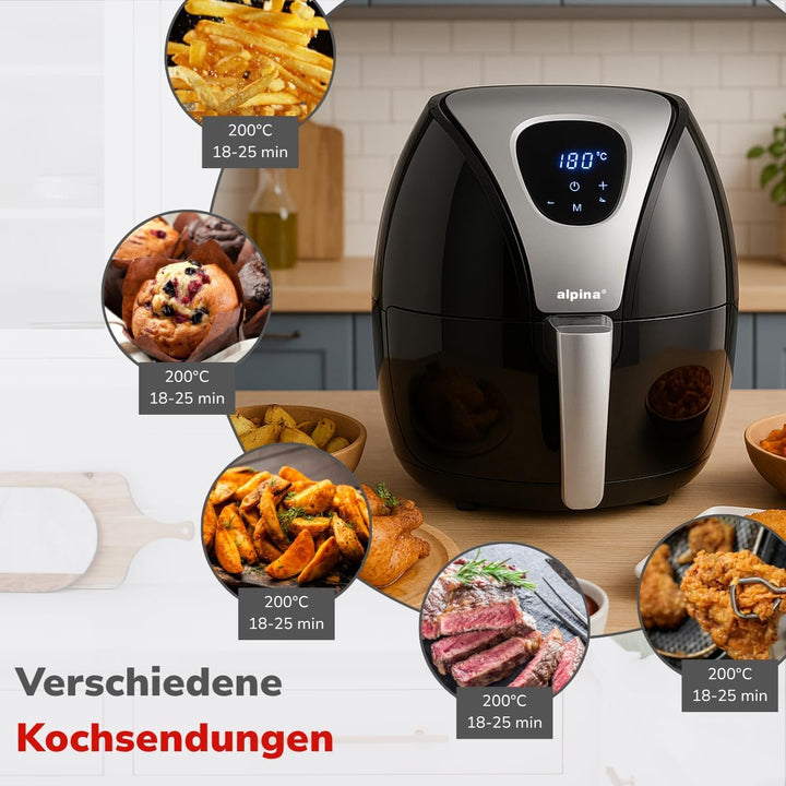 alpina Heissluftfritteuse 2.4L - Airfryer 1500W - Heissluftfritteuse für Braten, Frittieren und Gril