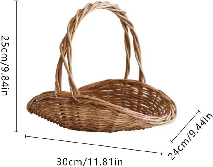 Rattan-Gartenkorb: handgewebter, rustikaler Picknickkorb mit Griff, leichter und tragbarer Aufbewahr