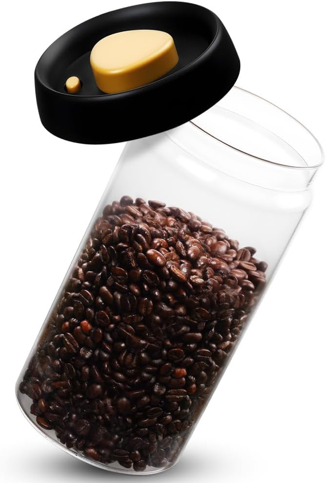 Kaffeedose Luftdicht Glas, 1.8L Kaffeebhnen Behälter, Vorratsdose mit Vakuumdeckel und Aromaverschlu