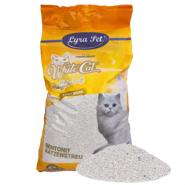 Lyra Pet® | 15 Liter White Cat Katzenstreu | Mit Babypuder Duft | Feines Klumpstreu | 350% Saugkraft