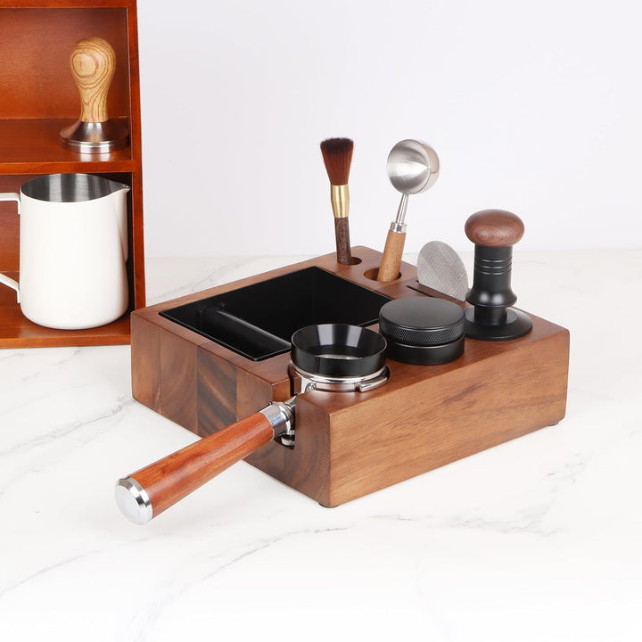 Tamperstation Holz Coffee Tamping Station Tamper Station mit Knock Box, Barista Zubehör,58mm, 58mm