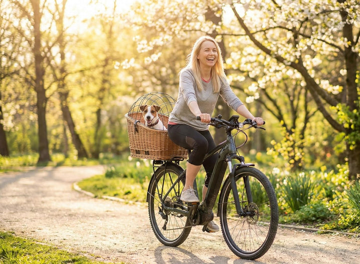 Hundefahrradkorb mit Gitterhaube, Befestigung für Gepäckträger, herausnehmbarem Kissen – Handgefloch