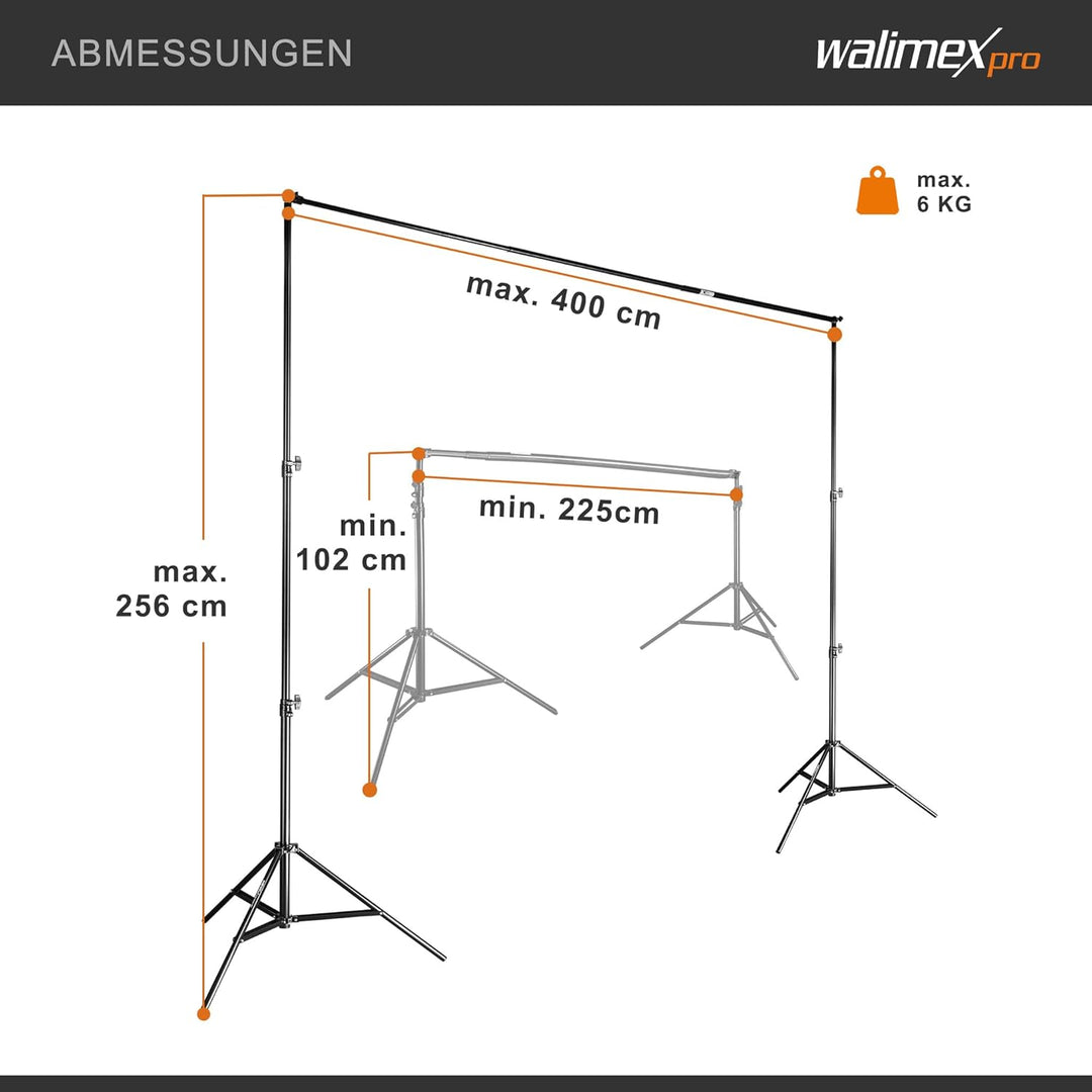 Walimex pro Teleskop Hintergrundsystem XL 225-400cm - extra grosses Fotohintergrund System für Studi