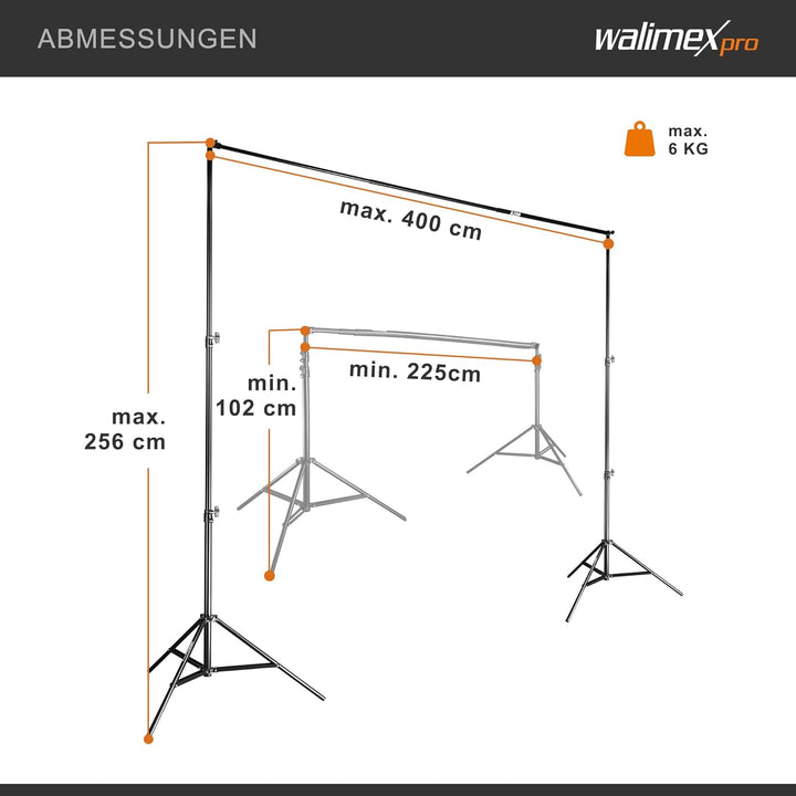 Walimex pro Teleskop Hintergrundsystem XL 225-400cm - extra grosses Fotohintergrund System für Studi