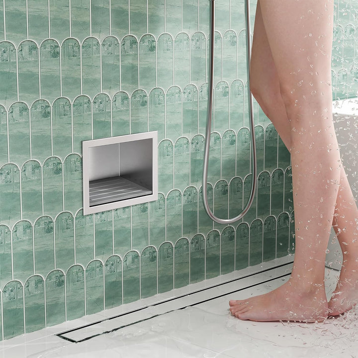 Fussstütze Dusche Versenkte Wandnische aus 304 Edelstahl Nische mit Rutschfest Silikonpads für Rasie