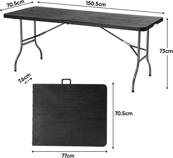 Sekey Gartentisch Klappbar Wetterfest, Holzoptik Klapptisch Campingtisch mit Tragegriff, 6 Personen