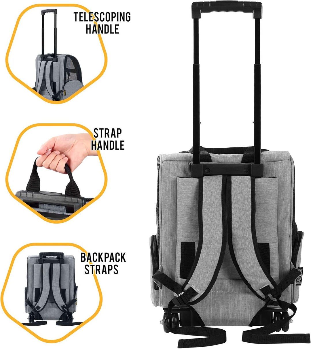 KOPEKS Deluxe-Rucksack/Reisetasche für Haustiere mit Doppelrollen, Large, grau grau L 39 x B 32 x H