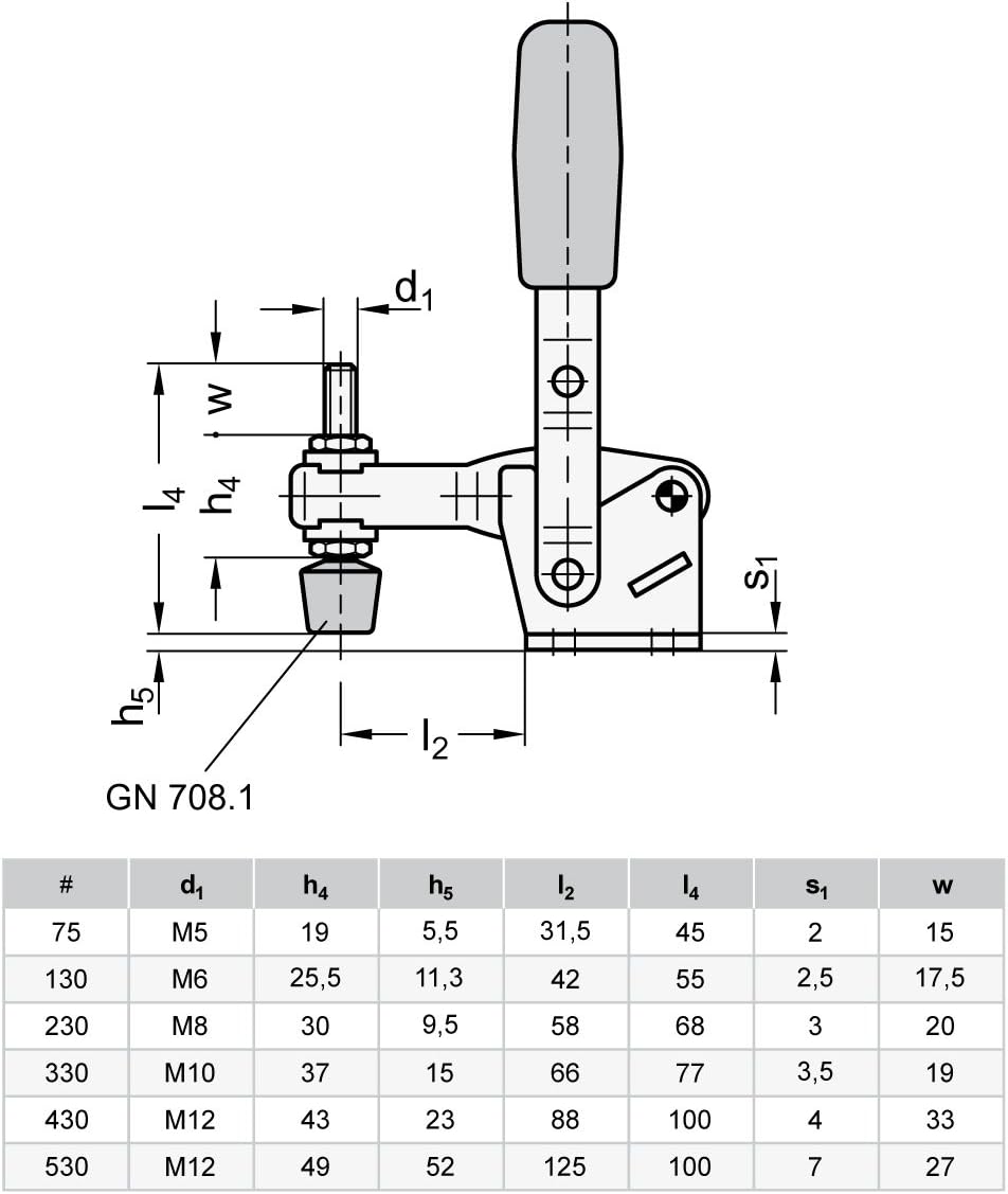Ganter Normelemente GN 810-130-C 810-130-C-Vertikalspanner mit waagerechtem Fuss, verzinkt, blau pas