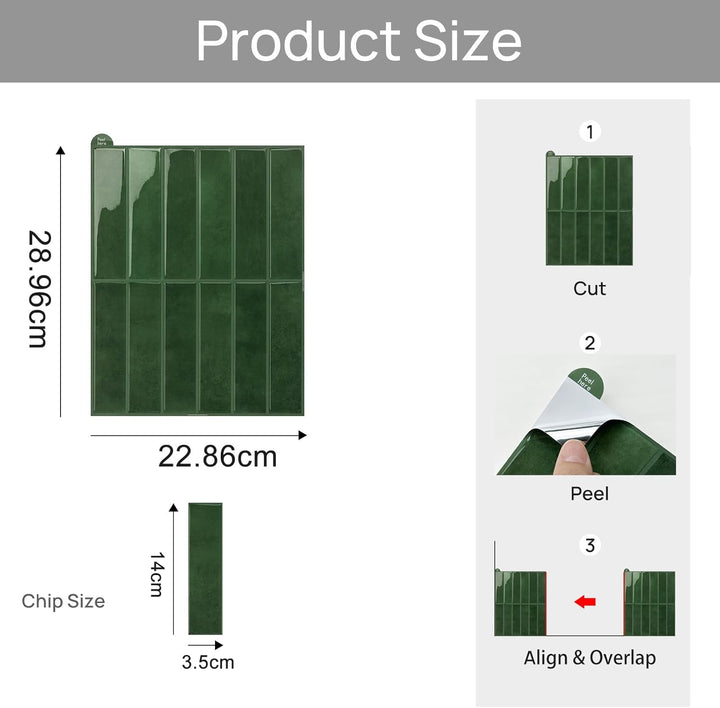 WoStick Grüne Klebefliesen Küche, 3D Peel and Stick Tiles für die Küche, leicht zu Reinigen, Selbstk