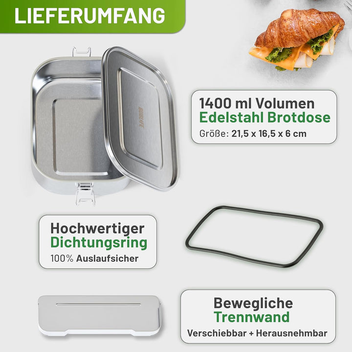 1400ml Brotdose, Lunchbox, Brotdose Kinder mit Fächern, Bento Box Kinder, Jausenbox, Lunchbox Erwach